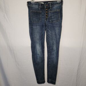 Pilcro Anthropologie Women 26 High Rise Denim Leggings Button Fly Dark Wash Blue